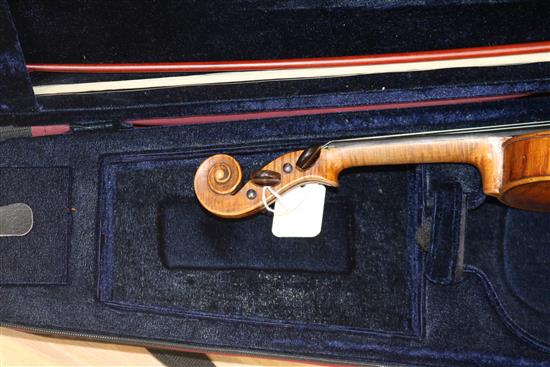 A three quarter size German violin c.1910 L.O.B. 13